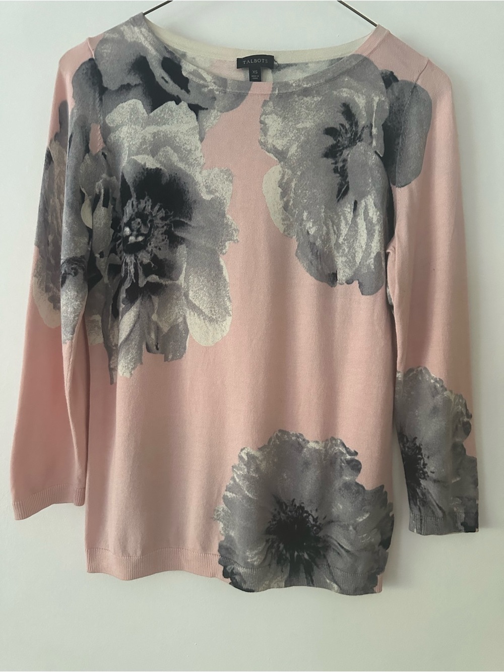 Talbots Pink & Gray Floral Stretch Knit Pullover Sweater XS